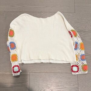 Colorful Crochet Sleeve Women's Sweater